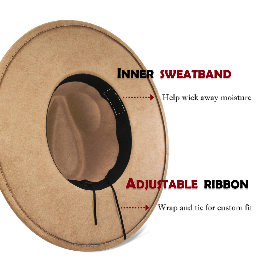 FLUFFY SENSE. Big Wide Brim Fedora Hat for Women - Nashville Outfits Western Hats Women's Felt Panama Rancher Hat (Mocha)