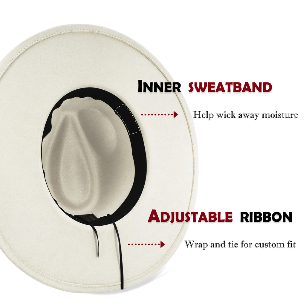 FLUFFY SENSE. Big Wide Brim Fedora Hat for Women - Nashville Outfits Western Hats Women's Felt Panama Rancher Hat (Ivory)