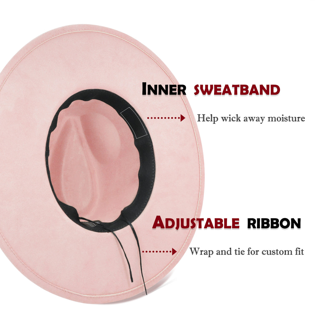 FLUFFY SENSE. Big Wide Brim Fedora Hat for Women - Nashville Outfits Western Hats Women's Felt Panama Rancher Hat (Rose Pink)