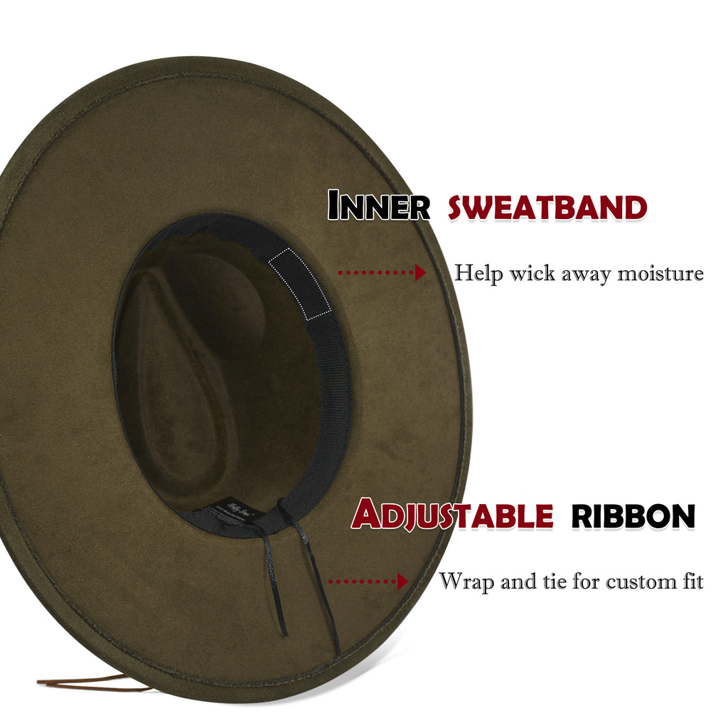 FLUFFY SENSE. Big Wide Brim Fedora Hat for Women - Nashville Outfits Western Hats Women's Felt Panama Rancher Hat (Olive Green)