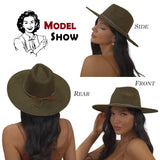 FLUFFY SENSE. Big Wide Brim Fedora Hat for Women - Nashville Outfits Western Hats Women's Felt Panama Rancher Hat (Olive Green)