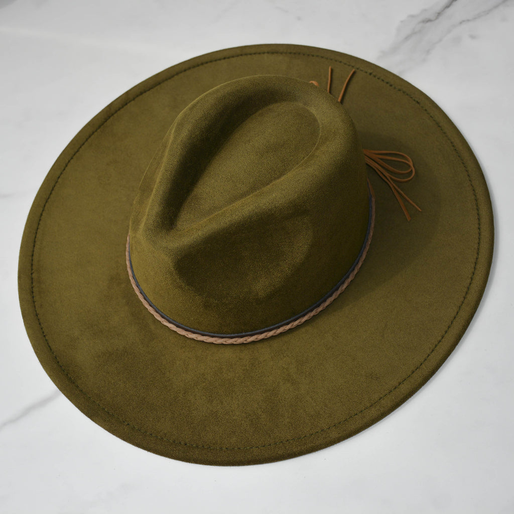 FLUFFY SENSE. Big Wide Brim Fedora Hat for Women - Nashville Outfits Western Hats Women's Felt Panama Rancher Hat (Olive Green)