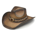 Fluffy Sense Distressed Teardrop Straw Cowboy Hat with Shapeable Brim Unisex Western Hat (Ombre Brown)