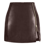 Women's Leather Mini Skirt Stretchy High Waisted Zipper Slit Faux Pleather Bodycon Short Pencil Skirt
