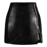 Women's Leather Mini Skirt Stretchy High Waisted Zipper Slit Faux Pleather Bodycon Short Pencil Skirt