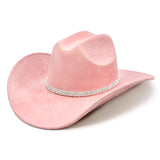 Fluffy Sense Felt Cattleman Crease Western Hats Sparkling rhinestone cowboy hat for Cowgirls with Shapeable Wide Brim, Rose Pink