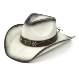 Fluffy Sense Teardrop Crown Unisex Straw Cowboy Cowgirl Hat Western Sun Hat   (White)