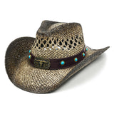 Fluffy Sense Coastal Cowgirl Hat Straw Cowboy Hat Western Beach Sun Hat for Women and Men with Shapeable Brim (Faded Ash Brown)