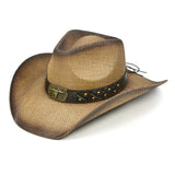 Fluffy Sense Teardrop Crown Unisex Straw Cowboy Cowgirl Hat Western Sun Hat  (Toasted Brown)