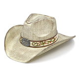 Fluffy Sense Distressed Teardrop Straw Cowboy Hat with Shapeable Brim Unisex Western Hat (Cream White)