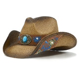 Cowboy Hats for Women and Men Straw Western Hat Embroidered Cowboy Hat for Cowboys and Cowgirls (Brown)