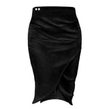 Midi Skirt for Women Stretch High Waist Pencil Skirt Wrap Front Bodycon Slit Skirt with Side Pocket