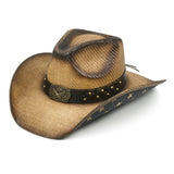 Fluffy Sense Teardrop Crown Unisex Straw Cowboy Cowgirl Hat Western Sun Hat   (Rustic Brown)