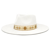 Big Wide Brim Felt Rancher Fedora Hat for Women and Men - Boho Western Hat with 4 inches Flat Brim (Pure White)