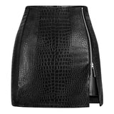 Women's Leather Mini Skirt Stretchy High Waisted Zipper Slit Faux Pleather Bodycon Short Pencil Skirt