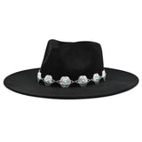 Big Wide Brim Felt Rancher Fedora Hat for Women and Men - Boho Western Hat with 4 inches Flat Brim (Raven Black)