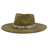 Big Wide Brim Felt Rancher Fedora Hat for Women and Men - Boho Western Hat with 4 inches Flat Brim (Olive Green)