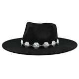 Big Wide Brim Felt Rancher Fedora Hat for Women and Men - Boho Western Hat with 4 inches Flat Brim (Raven Black)