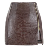 Women's Leather Mini Skirt Stretchy High Waisted Zipper Slit Faux Pleather Bodycon Short Pencil Skirt