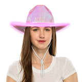 FLUFFY SENSE. Light Up Cowboy Hat with Update EL Wire Holographic Neon Sparkly Cowboy Hat for Disco Cowgirl , Pink
