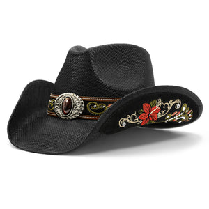 Fluffy Sense Embroidered Straw Cowboy Cowgirl Hat display picture 3