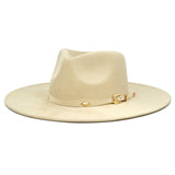 Big Wide Brim Felt Rancher Fedora Hat for Women and Men - Boho Western Hat with 4 inches Flat Brim (Cream Beige)