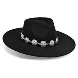 Big Wide Brim Felt Rancher Fedora Hat for Women and Men - Boho Western Hat with 4 inches Flat Brim (Raven Black)