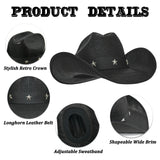 Fluffy Sense Straw Cattleman Crease Western Hats for Cowboys and Cowgirls with Shapeable Large Brim, Black