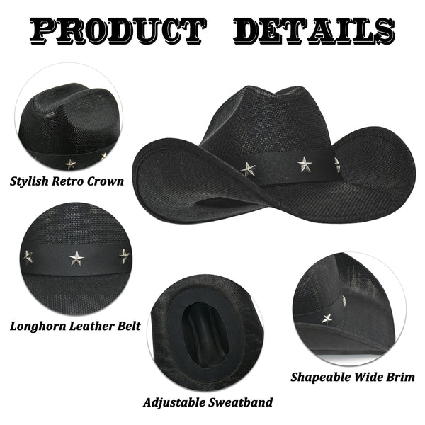 Fluffy Sense Straw Cattleman Crease Western Hats for Cowboys and Cowgi