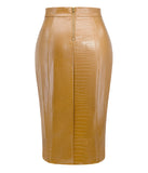 Women's Stretchy High-waisted Croc Embossed Faux Leather Midi Skirt