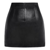 Women's Leather Mini Skirt Stretchy High Waisted Zipper Slit Faux Pleather Bodycon Short Pencil Skirt