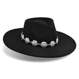 Big Wide Brim Felt Rancher Fedora Hat for Women and Men - Boho Western Hat with 4 inches Flat Brim (Raven Black)