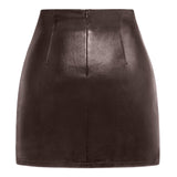 Women's Leather Mini Skirt Stretchy High Waisted Zipper Slit Faux Pleather Bodycon Short Pencil Skirt