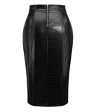 Women's Stretchy High-waisted Croc Embossed Faux Leather Midi Skirt