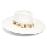 Big Wide Brim Felt Rancher Fedora Hat for Women and Men - Boho Western Hat with 4 inches Flat Brim (Pure White)