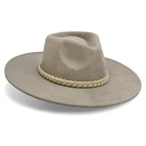 Big Wide Brim Felt Rancher Fedora Hat for Women and Men - Boho Western Hat with 4 inches Flat Brim (Stone Gray)