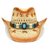 Fluffy Sense Coastal Cowgirl Hat Straw Cowboy Hat Western Beach Sun Hat for Women and Men with Shapeable Brim (Sandstone Tan)