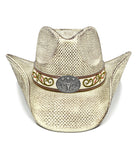 Fluffy Sense Distressed Teardrop Straw Cowboy Hat with Shapeable Brim Unisex Western Hat (Cream White)