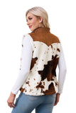 Women's Fuzzy Cow Print Vest Cozy Lightweight Sherpa Fleece Vest for Women Sleeveless Outerwear Jacket with Pockets