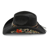 Cowboy Hats for Women and Men Straw Western Hat Embroidered Cowboy Hat for Cowboys and Cowgirls (Black)