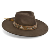 Big Wide Brim Felt Rancher Fedora Hat for Women and Men - Boho Western Hat with 4 inches Flat Brim ( Chocolate Brown)