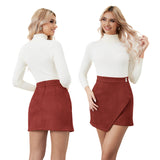 Mini Skirt for Women Elastic High Waist Bodycon Wrap Skirt Silky Smooth Stretchy Suede Skirt