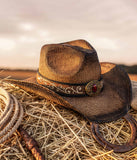 Fluffy Sense Distressed Teardrop Straw Cowboy Hat with Shapeable Brim Unisex Western Hat (Ombre Brown)