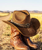 Fluffy Sense Distressed Teardrop Straw Cowboy Hat with Shapeable Brim Unisex Western Hat (Rustic Brown)