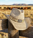 Fluffy Sense Distressed Teardrop Straw Cowboy Hat with Shapeable Brim Unisex Western Hat (Cream White)