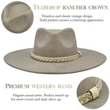 Big Wide Brim Felt Rancher Fedora Hat for Women and Men - Boho Western Hat with 4 inches Flat Brim (Stone Gray)