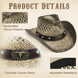 Fluffy Sense Coastal Cowgirl Hat Straw Cowboy Hat Western Beach Sun Hat for Women and Men with Shapeable Brim (Faded Ash Brown)
