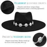 Big Wide Brim Felt Rancher Fedora Hat for Women and Men - Boho Western Hat with 4 inches Flat Brim (Raven Black)