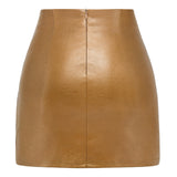Women's Stretchy High-waisted Rich Grained Faux Leather Mini Skirt with Zipper Slit
