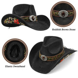 Cowboy Hats for Women and Men Straw Western Hat Embroidered Cowboy Hat for Cowboys and Cowgirls (Black)